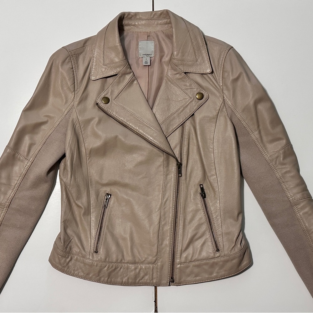 Halogen Beige Genuine Leather Jacket